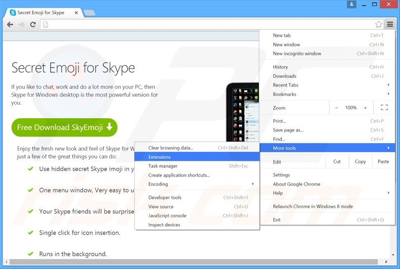 Verwijder de SkyeMoji  advertenties uit Google Chrome stap 1