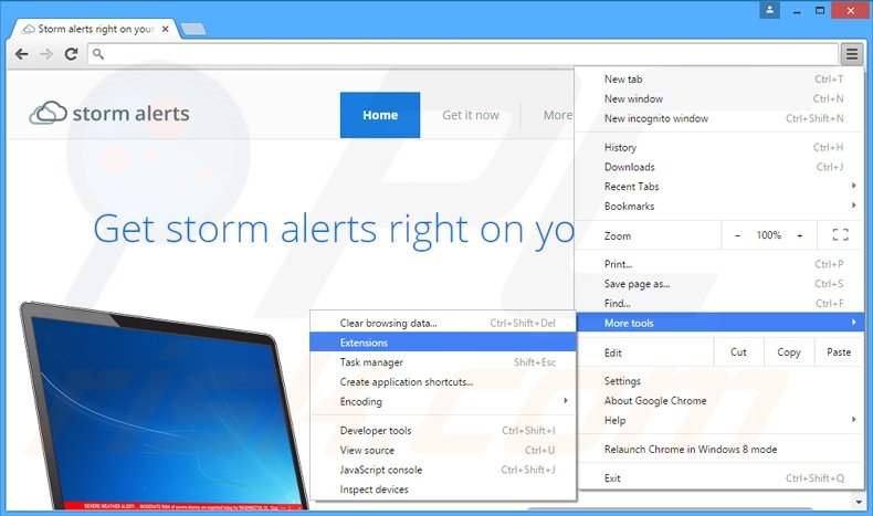 Verwijder de StormAlerts  advertenties uit Google Chrome stap 1
