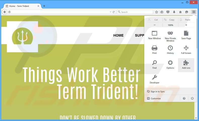 Verwijder de TermTrident advertenties uit Mozilla Firefox stap 1