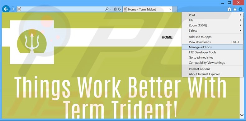 Verwijder de TermTrident advertenties uit Internet Explorer stap 1