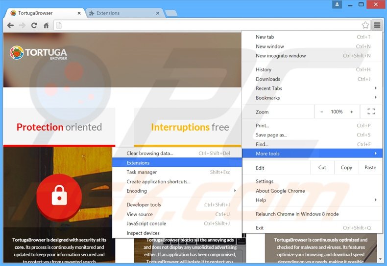 Verwijder de Tortuga  advertenties uit Google Chrome stap 1