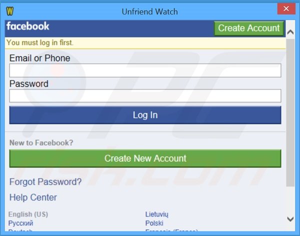 Misleidende Unfriend Watch adware-achtige applicatie