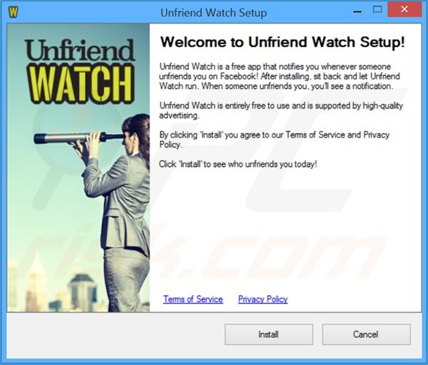 Official Unfriend Watch adware installatie configuratie