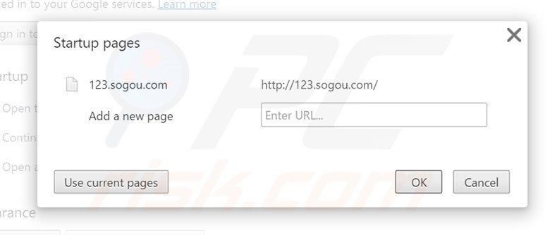 Verwijder 123.sogou.com als startpagina in Google Chrome