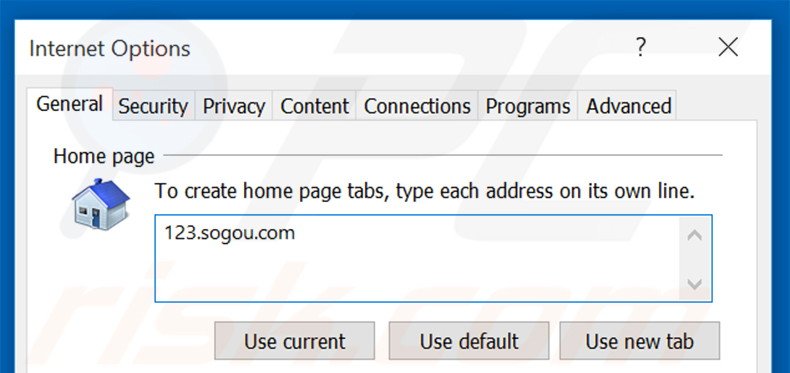 Verwijder 123.sogou.com als startpagina in Internet Explorer