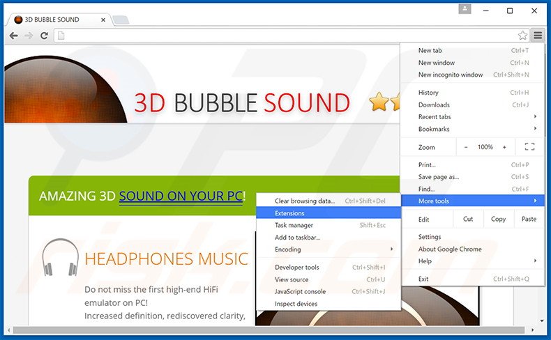 Verwijder de 3D BUBBLE SOUND advertenties uit Google Chrome stap 1