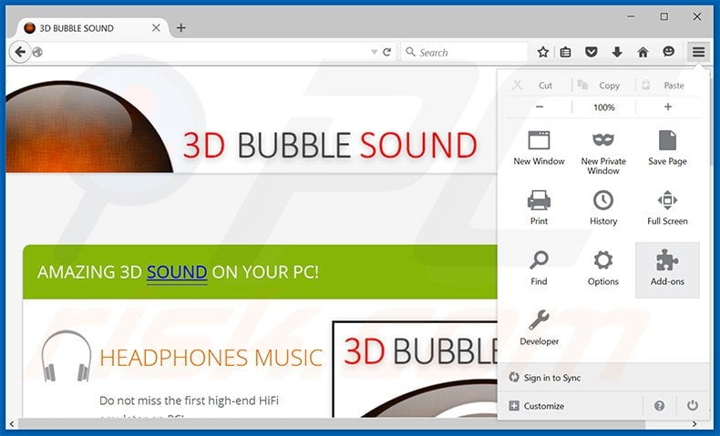 Verwijder de 3D BUBBLE SOUND advertenties uit Mozilla Firefox stap 1