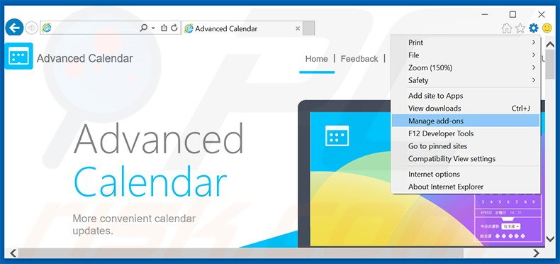 Verwijder de Advanced Calendar advertenties uit Internet Explorer stap 1