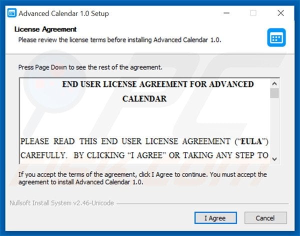 Officiële Advanced Calendar adware installatieconfiguratie