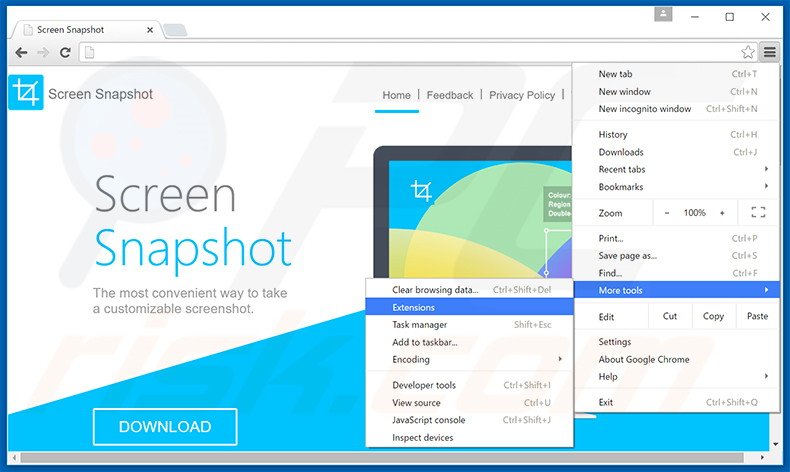 Verwijder de Advanced ScreenSnapshot advertenties uit Google Chrome stap 1