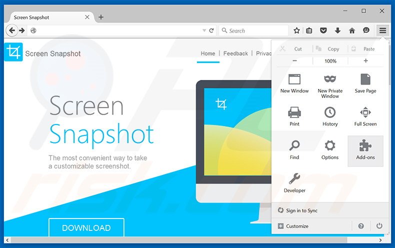 Verwijder de Advanced ScreenSnapshot advertenties uit Mozilla Firefox stap 1