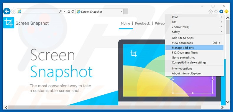 Verwijder de Advanced ScreenSnapshot advertenties uit Internet Explorer stap 1