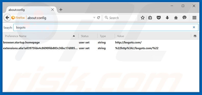 Verwijder bogots.com als standaard zoekmachine in Mozilla Firefox