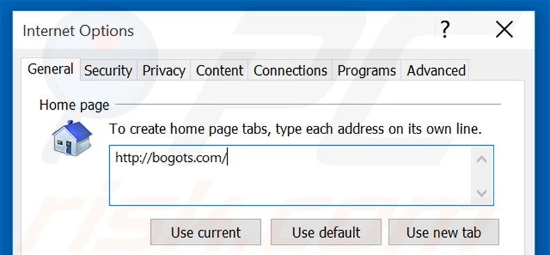Verwijder bogots.com als startpagina in Internet Explorer