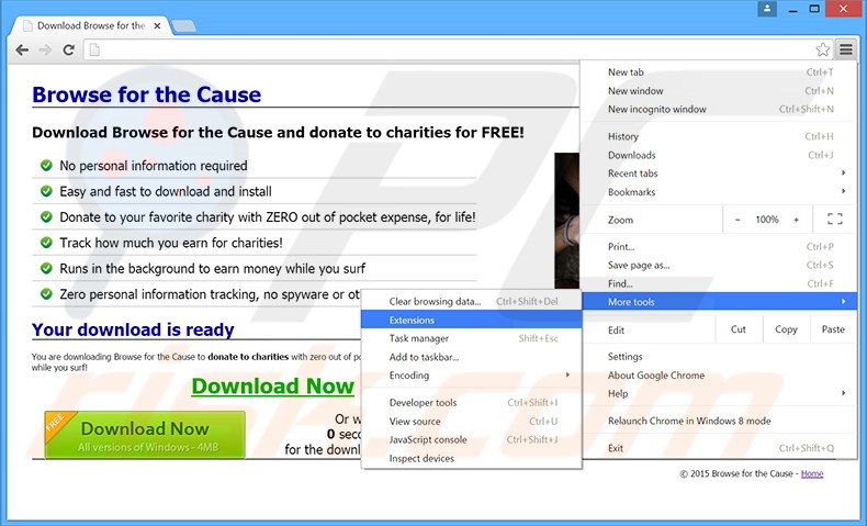 Verwijder de Browse For The Cause advertenties uit Google Chrome stap 1