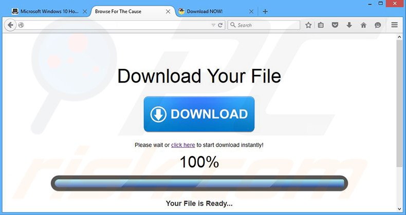 Valse downloadknop gebruikt om Browse for the Cause adware te promoten