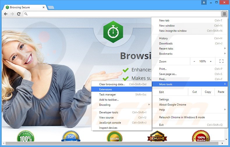 Verwijder de Browsing Secure advertenties uit Google Chrome stap 1