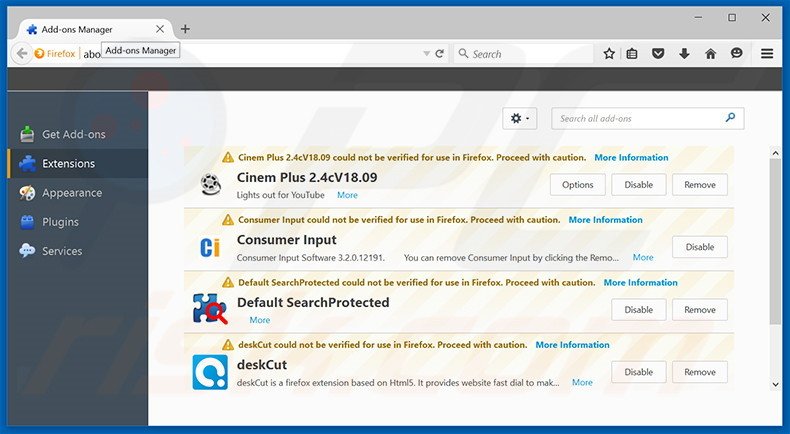 Verwijder de Browsing Secure advertenties uit Mozilla Firefox stap 2