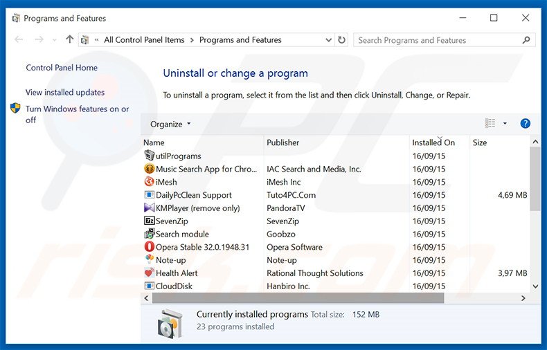 Browsing Secure adware verwijdering via het Controle Paneel