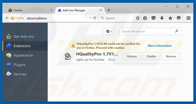 Verwijder de Chedot Browser advertenties uit Mozilla Firefox stap 2