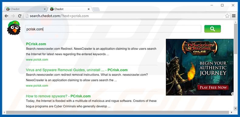 Chedot Browser Browser verwijst gebruikers door naar search.chedot.com