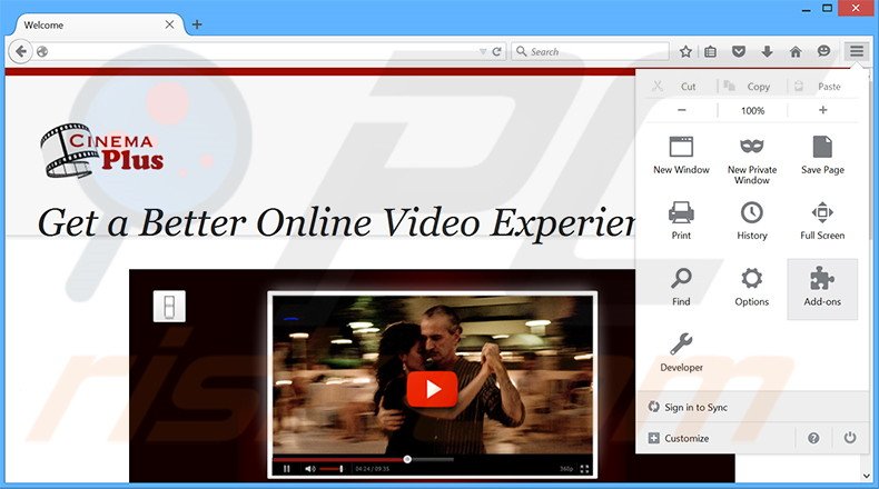 Verwijder de CinePlus advertenties uit Mozilla Firefox stap 1