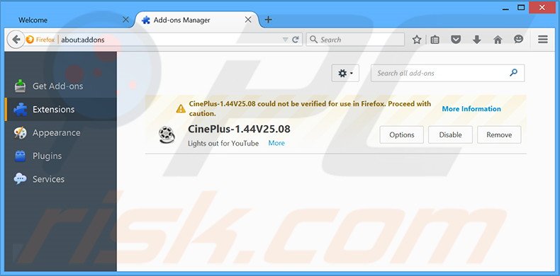 Verwijder de CinePlus advertenties uit Mozilla Firefox stap 2