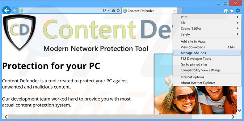 Verwijder de Content Defender advertenties uit Internet Explorer stap 1