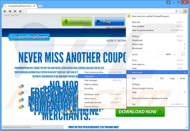 Verwijder de CouponDropDown advertenties uit Google Chrome stap 1