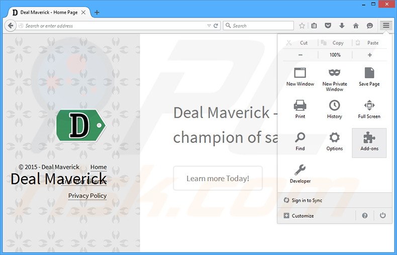 Verwijder de Deal Maverick advertenties uit Mozilla Firefox stap 1