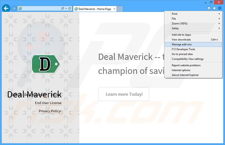 Verwijder de Deal Maverick advertenties uit Internet Explorer stap 1
