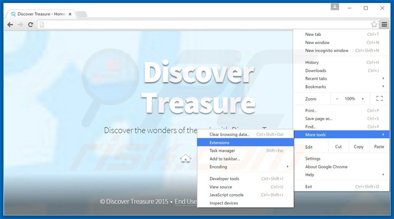 Verwijder de discover treasure adware uit Google Chrome stap 1