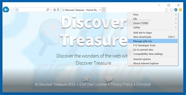 Verwijder de discover treasure adware uit Internet Explorer stap 1