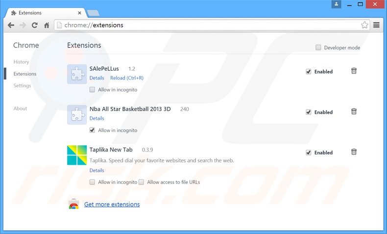 Verwijder aan dnsioweb.net gerelateerde Google Chrome extensies