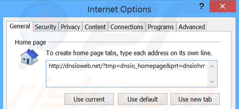 Verwijder dnsioweb.net als startpagina in Internet Explorer