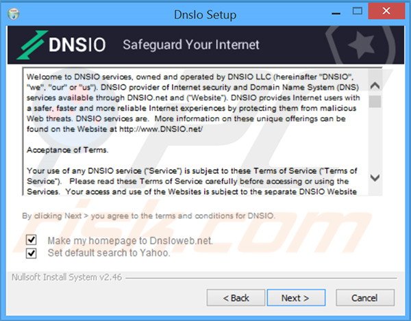 Officiele DNSIO browser hijacker installatie configuratie