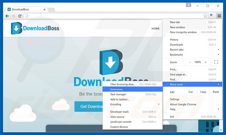 Removing DownloadBoss  ads from Google Chrome step 1