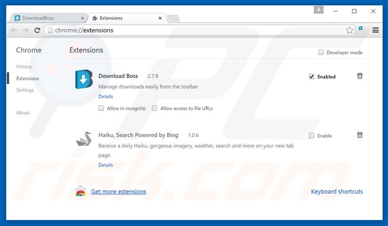 Verwijder de DownloadBoss advertenties uit Google Chrome stap 2