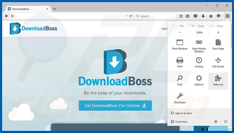 Verwijder de DownloadBoss advertenties uit Mozilla Firefox stap 1