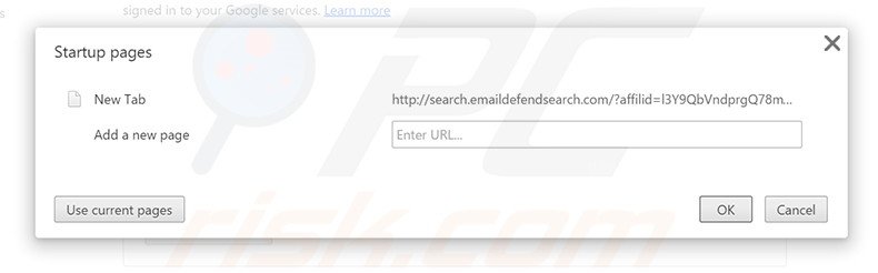 Verwijder search.emaildefendsearch.com als startpagina in Google Chrome