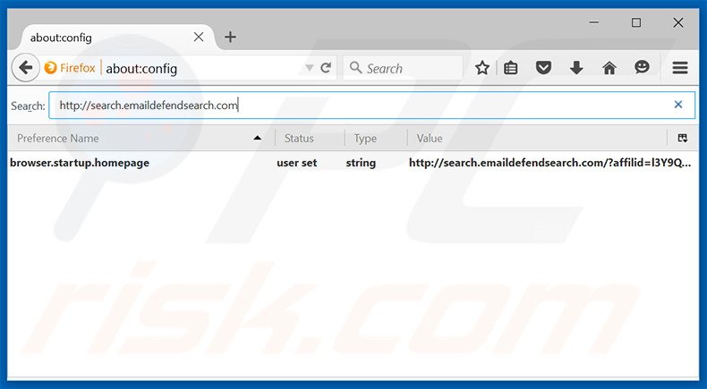 Verwijder search.emaildefendsearch.com als standaard zoekmachine in Mozilla Firefox