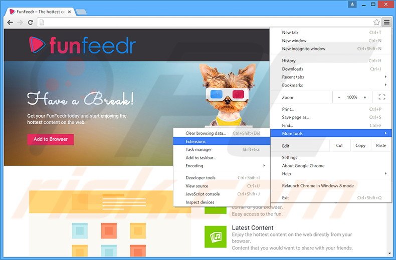 Verwijder de FunFeedr advertenties uit Google Chrome stap 1