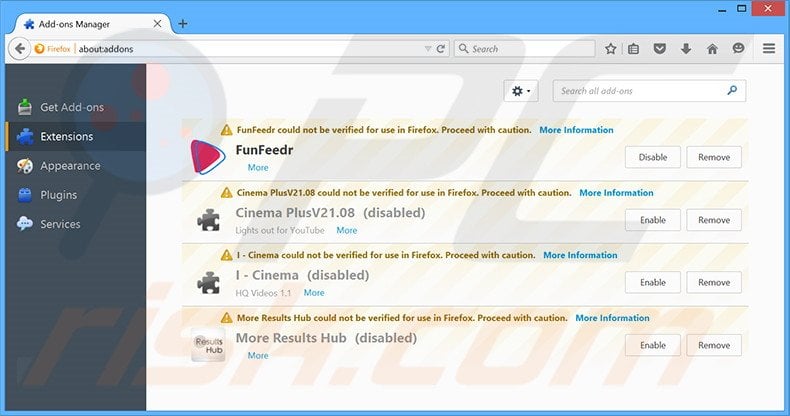 Verwijder de FunFeedr advertenties uit Mozilla Firefox stap 2