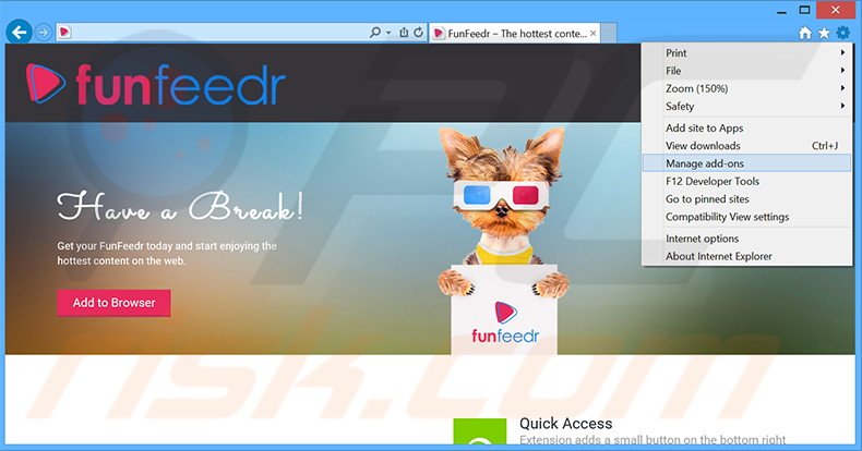 Verwijder de FunFeedr advertenties uit Internet Explorer stap 1