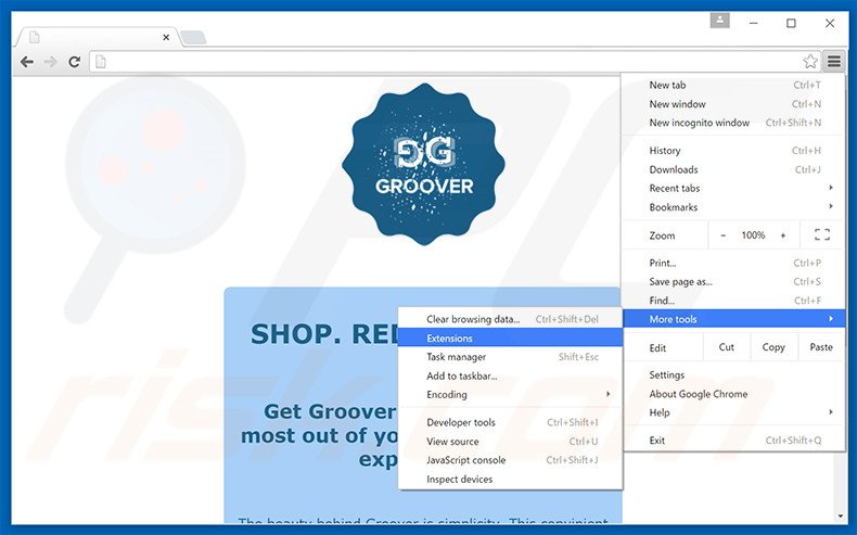Verwijder de Groover advertenties uit Google Chrome stap 1