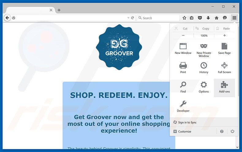 Verwijder de Groover advertenties uit Mozilla Firefox stap 1