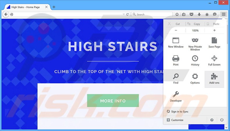 Verwijder de High Stairs advertenties uit Mozilla Firefox stap 1