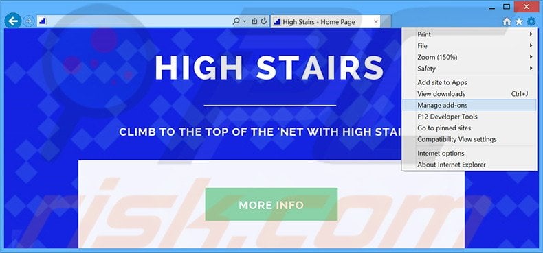 Verwijder de High Stairs advertenties uit Internet Explorer stap 1