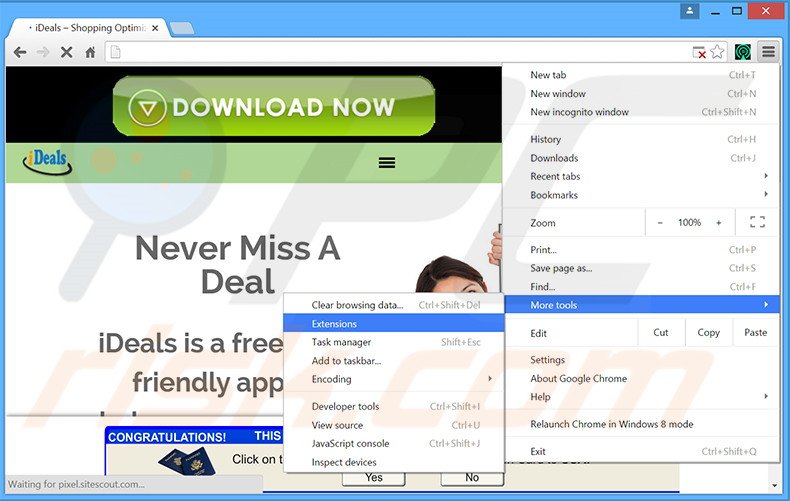 Verwijder de iDeals advertenties uit Google Chrome stap 1