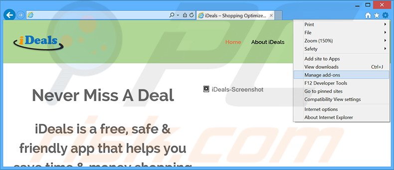 Verwijder de iDeals advertenties uit Internet Explorer stap 1